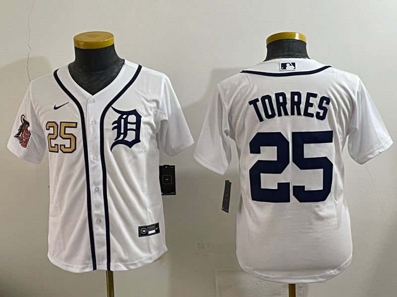 Youth 2025 Detroit Tigers #25 Torres White Game Nike MLB Jersey style 5